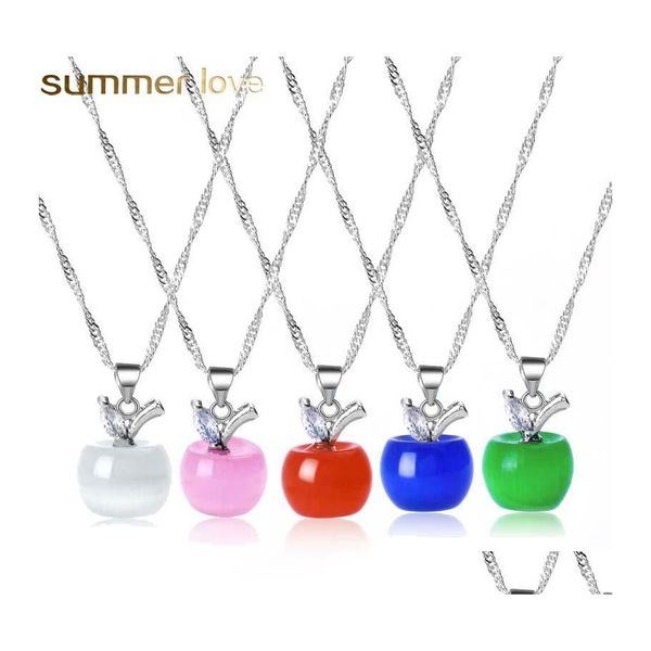 Pendentif Colliers Mignon Pomme Collier Rose Opale Pierre Sier Lien Chaîne Fruits Pour Femmes Fille Mode Belle Bijoux Cadeau Drop Delivery Otq1V