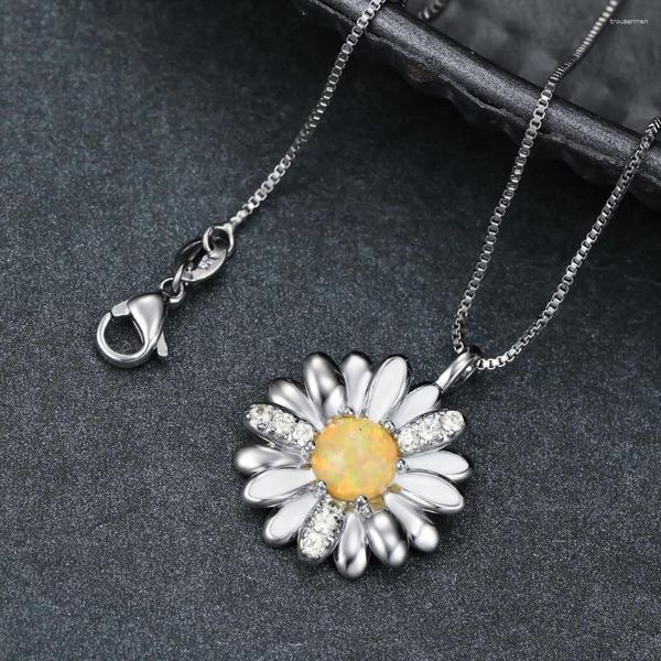 Pendentif Colliers Mignon Big Daisy Jaune Opale de feu pour les femmes Argent Or Couleur Ronde Pierre Chaînes Collier Party Collier Bijoux Bijoux