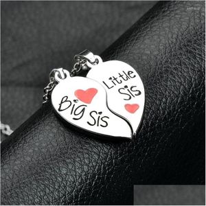 Colliers de pendentif mignons Big Little Sisters Sisters Collier de coeur rouge brisé Pendants Set for 2 Family Love Friends Friends Year Gift Drop Dhuj8