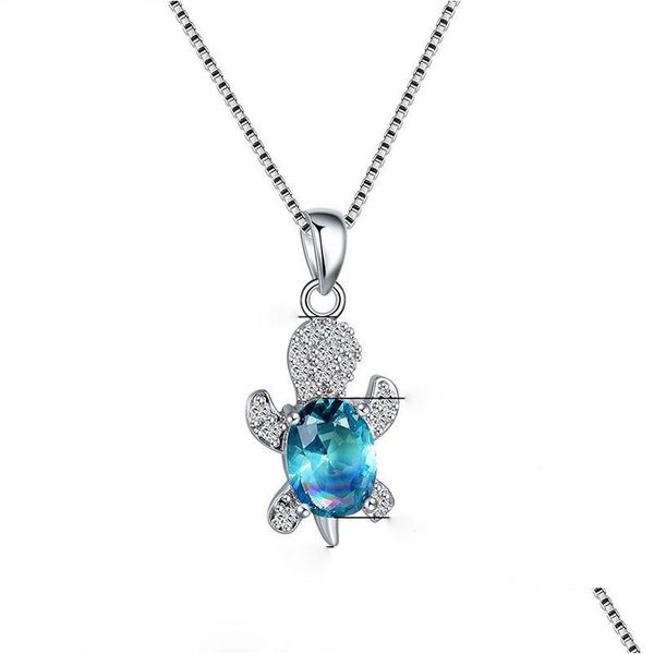 Collares pendientes Lindo Azul Púrpura Oval Zircon Rainbow Stone Turtle Para Mujeres Joyería de Moda Mticolor Crystal Animal Collar Drop Delivery
