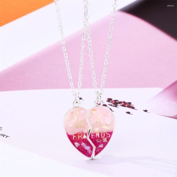 Pendentif Colliers Mignon Dessin Animé Glitter Aimant Collier Pour Femmes Mode Coréenne Brillant Coeur Brisé Clavicule Chaîne BFF Amis Bijoux