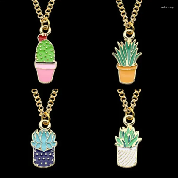 Collares colgantes lindo dibujos animados mini esmalte planta maceta suculento collar de cactus para niña niño niño DIY encantador regalo de joyería kawaii