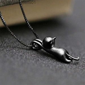 Colliers pendentifs Collier chat mignon pour femmes, pendentif Animal noir Y2K, accessoires de cou pour filles, vêtements quotidiens, bijoux de charme de fête, cadeau fantaisie L231215