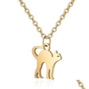 Hanger Kettingen Schattige Kat Hanger Ketting Voor Vrouwen Mannen Roestvrij Staal Goud Sier Eenvoudig Ontwerp Huisdier Charme Verstelbare Neckl Dhgarden Dhqzx