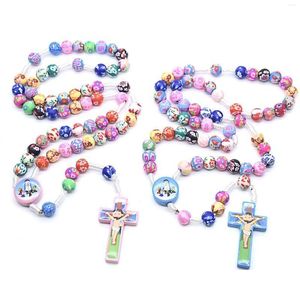 Pendentif Colliers Mignon Enfants Colorf Polymère Argile À La Main Croix Chapelet Collier Perles De Prière Relin Christianisme Bijoux Drop Delive Otnga