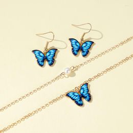 Hanger kettingen schattige kleurrijke vlinder roestvrijstalen nekketting ketting en oorbellen voor vrouwen mode feestjuwelen
