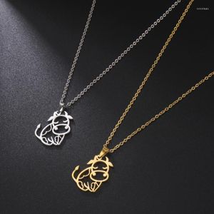 Pendentif Colliers Mignon Vache En Acier Inoxydable Bétail Collier Pour Femmes Titane Chaîne Ox Zodiaque Bijoux Année Cadeau