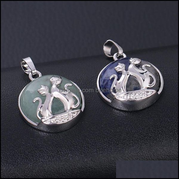 Collares pendientes Lindo Cristal Doble Gato Jugar Lado Colgante Collar Piedra Natural Luna Pareja Joyería Regalo Mujer Anima Dhseller2010 Dhsnq