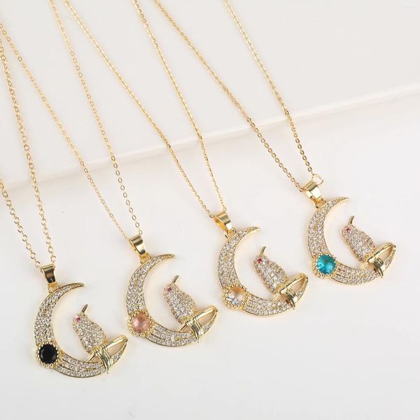 Colliers pendants Collier d'oiseau de lune en zircone cubique pour les femmes de la mode Girls de haute qualité Bijoux de fête de mariage Accessoires