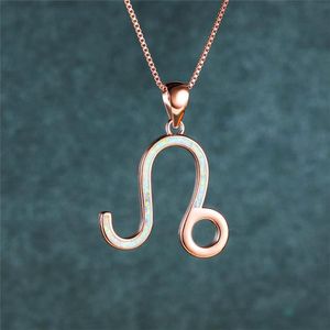 Hanger Kettingen Leuke Vrouwelijke Sterrenbeeld Leeuw Ketting Blauwe Opaal Steen Bruiloft Rose Goud Zilver Kleur Ketting Voor Vrouwen249m