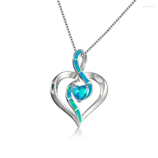 Pendentif Colliers Mignon Femme Croix Infinity Coeur Pendentifs Couleur Argent Collier Ras Du Cou Bleu Opale De Feu Pour Les Femmes