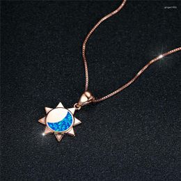 Pendentif Colliers Mignon Femme Soleil Lune Collier Dainty Or Rose Couleur Chaîne Vintage Opale Pierre De Mariage Pour Les Femmes