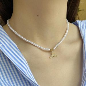 Pendentif Colliers Mignon Fishtail Imitation Perle Collier Pour Femmes En Acier Inoxydable Fermoir Colliers De Couleur Or