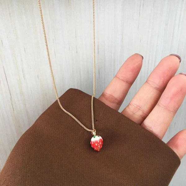 Collares colgantes lindos para wome fresa moda coreana fruta dulce caída cadena de clavícula niña fiesta de cumpleaños joyas regalos