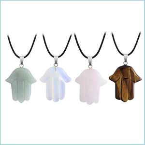 Hanger kettingen schattige genezende kristal opaal tijger oog ketting handvorm natuursteen hanger kettingen collier cadeau groothandel dro dhpn7