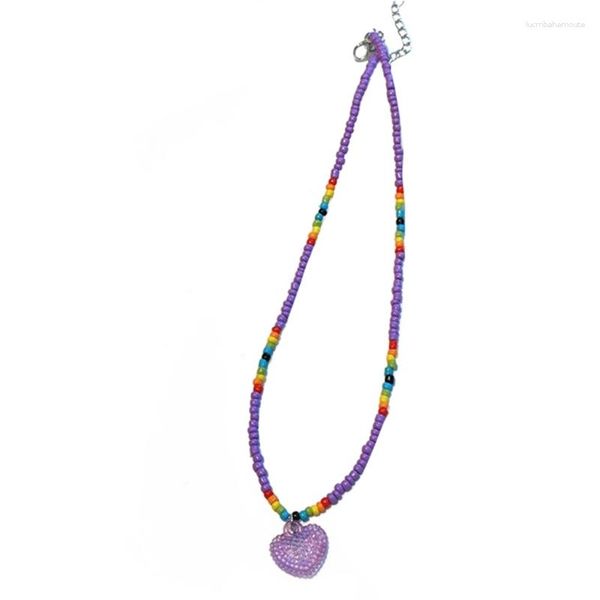 Colliers pendentif collier coeur mignon collier perlé coloré bijoux de fête 634D