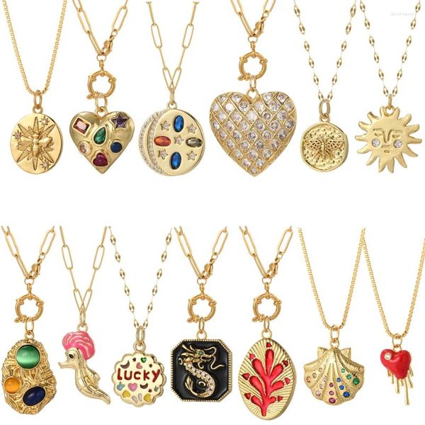 Collares colgantes Lindo corazón estrella abeja collar para mujeres color oro bohemio luna sol carta collares largas cadenas de acero inoxidable cuelgan