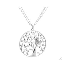 Hangende kettingen schattige leven van boom kristallen uil ketting voor vrouwen vintage sier vergulde mtilayer ketting lange sieraden 3582 q2 drop dhkuh