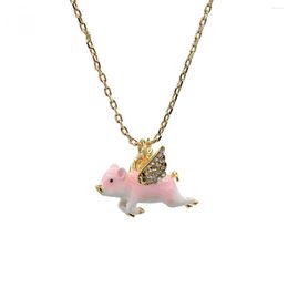 Colliers pendentif mignons petits cochons volants 3D avec collier de bétail en émail