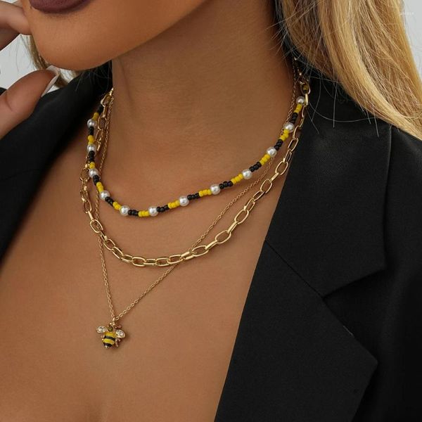 Collares colgantes Linda pequeña abeja cuentas de arroz collar de múltiples capas para mujeres damas de moda 2023 joyería de moda al por mayor