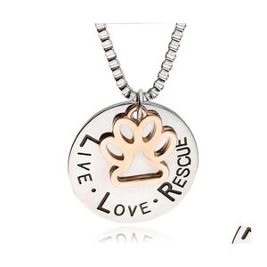 Collares colgantes Cute Live Love Rescue Lettering Collar Animal Cat Path Impresi￳n personalizada para mujeres joyas de moda para hombres Dro otlqo