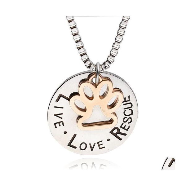 Collares colgantes Cute Live Love Rescue Lettering Collar Animal Cat Path Impresi￳n personalizada para mujeres joyas de moda para hombres Dro otlqo