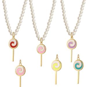 Pendentif Colliers Mignon Lollipop Collier Pour Femmes Simulé Perle Femelle Chandail Chaîne En Acier Inoxydable Fermoir Réglable Collares