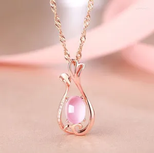 Hanger Kettingen Leuke Pauw Vaas Ketting CZ Crystal Roze Opaal Chokers Voor Vrouwen Meisjes Ross Quartz Groothandel Sieraden