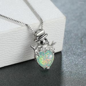 Hanger Kettingen Leuke Sneeuwpop Wit Groen Blauw Vuur Opaal Voor Vrouwen Zilver Rose Goud Kleur Hart Ketting Bruid Bruiloft Sieraden