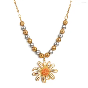Colliers pendants Collier de fleur de marguerite en acier inoxydable pour femmes pour femmes couleur or imperméable charme de mode bijoux de mode