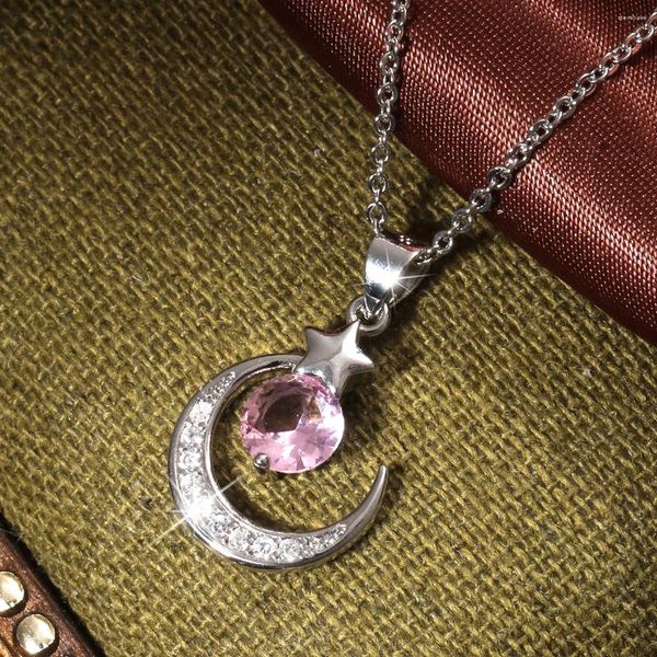 Pendentif Colliers Mignon Étoile Lune Clavicule Pour Femmes Argent Couleur Lac Bleu Rose Blanc Violet Zircon O Chaînes Collier Bijoux CZ