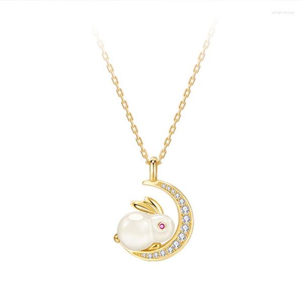 Colliers pendants pierres mignonnes Collier de lune de jade blanc