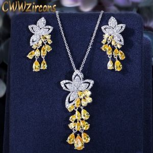 Pendentif Colliers CWWZircons Arrivée Cubique Zircone Gland Goutte Fleur Boucles D'oreilles et Collier De Mode Dames Bijoux Ensembles T334 230506