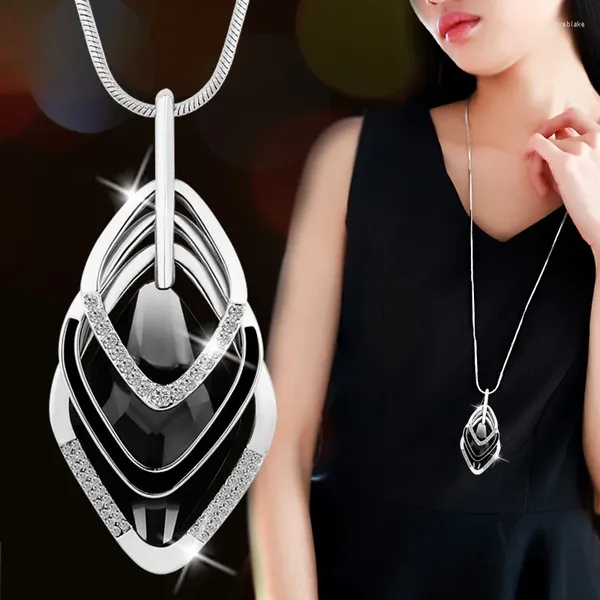 Collares colgantes Cystal largo para mujer joyería 2023 multicapa geométrica rombo gargantilla colgantes suéter cadena Collier