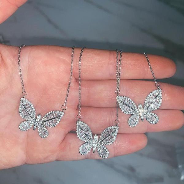 Collares pendientes CZ mariposa collar para mujer alta calidad 5a Cubic Zirconia pavimentado chispas Bling joyería de moda al por mayor