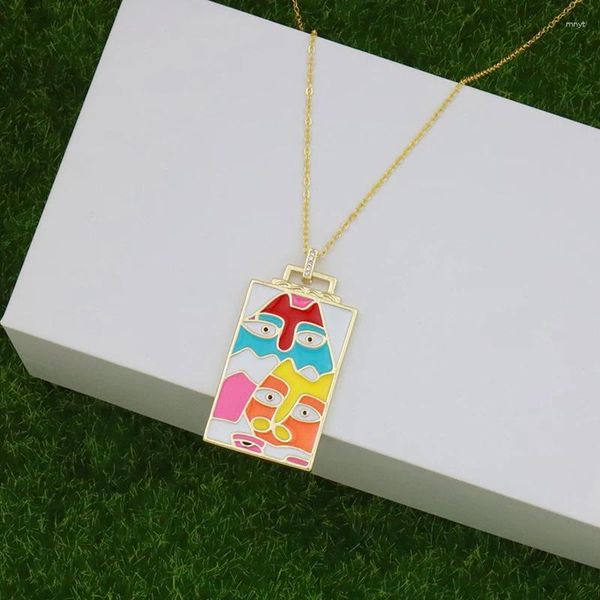 Pendentif Colliers CZ Cristal Bijoux Personalizado Regalo Multicolore Émail Art Visage Collier Réglable Longue Chaîne Femmes Grand