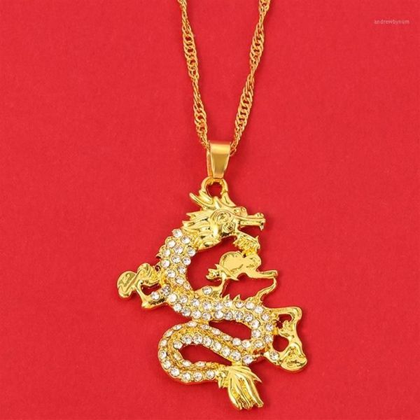 Pendentif Colliers CZ Dragon pour femmes hommes couleur or bijoux cubique zircone mascotte symbole chanceux cadeaux entier 12358