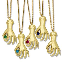 Hanger Kettingen CZ Mode-sieraden Geschenken Voor Vrouwen Kleurrijke Zirkoon Klassieke Collier Main De Fatma Gouden Fatima Hand Choker Necklac294V