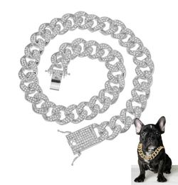 Colliers de pendentif CZ Col de chaîne de chiens en strass et laisse super fort Metal Starter Silver Gold Pet Lead Rope pour Party Show5805270