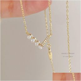 Collares colgantes Collar de perla Chevron Dainty Art Deco Joyas curvas multidiamantes Junio ​​Pendientes de entrega de piedras de nacimiento DHFRV