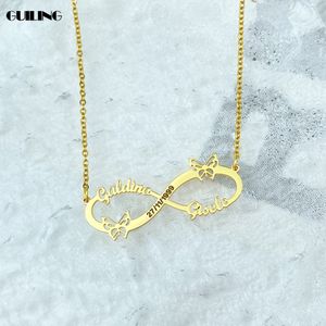 Pendentif Colliers Dainty Infinity Butterfly Nom personnalisé Date Acier inoxydable Femmes Collier Lovers Cadeaux pour petite amie Bijoux de famille 230825