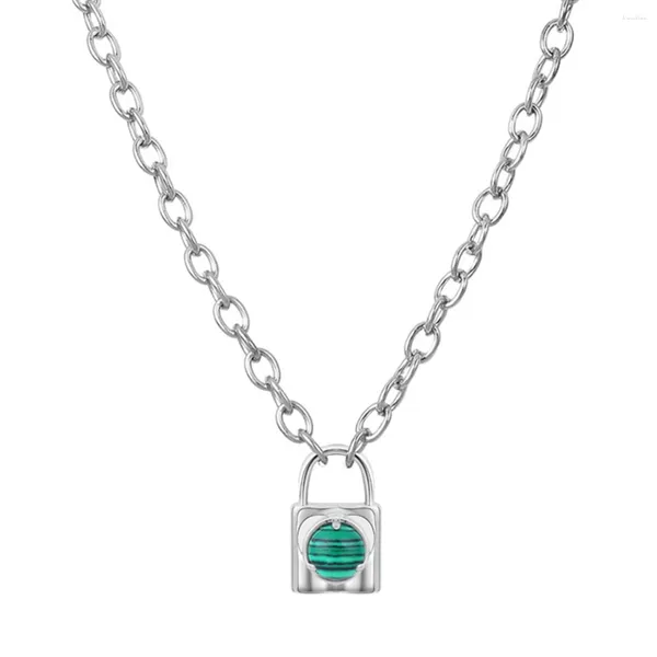 Pendentif Colliers Dainty Malachite Lock Hypoallergénique Chaîne à maillons en acier inoxydable pour femmes filles Déclaration Bijoux