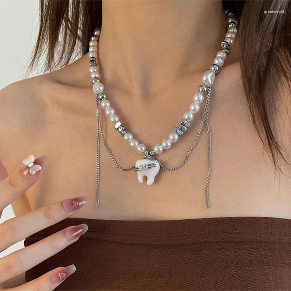 Collares colgantes Delicado colgante de perlas para mujer Gargantilla con dije de diente Cadena de borla delicada Joyería diaria Regalo Decoración de cumpleaños