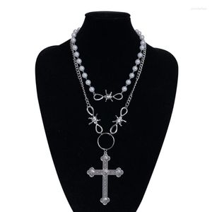 Hanger Kettingen Sierlijke Punk Gelaagdheid Ketting Dikke Doorn Sleutelbeen Keten Parel-Kruis Choker Verklaring Festival Sieraden