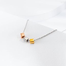 Pendentif Colliers Dainty Tri-Color Square Cube Collier En Acier Inoxydable Tri Cubes Flottants Géométrique Minimaliste