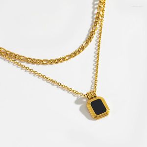 Hanger kettingen sierlijke waterdichte sieraden 18K echt verguld roestvrij staal dubbellaags ketting zwarte vierkante ketting voor vrouwen