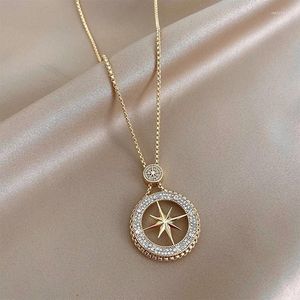 Colliers pendants Donny Zircon North Star Femmes Hip Hop Jewelry Gold Round Huit Charmes Point Collier Fashion Party Chains Gift