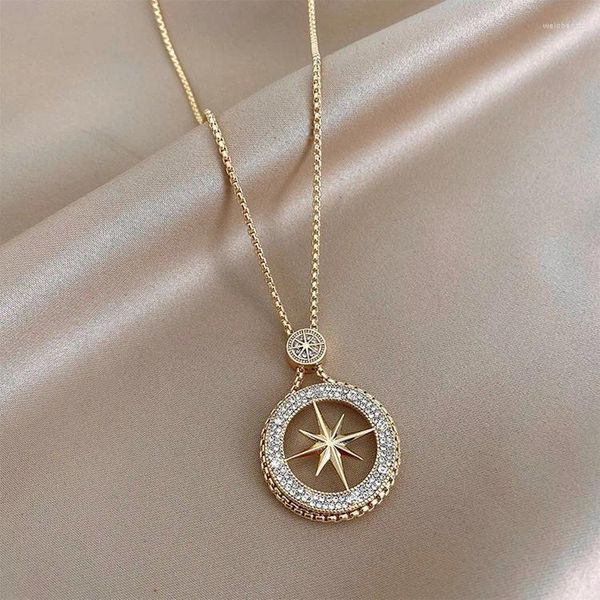 Colliers pendants Donny Zircon North Star Femmes Hip Hop Jewelry Gold Round Huit Charmes Point Collier Fashion Party Chains Gift
