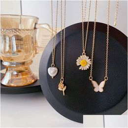 Hanger Kettingen Daisy Ketting Zomer Vakantie Wind Parel Roos Bloem Vlinder Sleutelbeen Ketting Drop Levering Sieraden Hangers Dhqpb