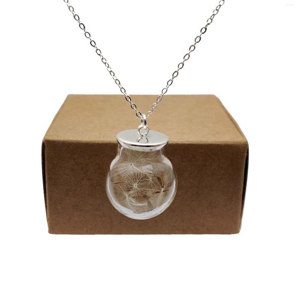 Pendentif Colliers Pissenlit Faire Un Vœu Vraie Fleur Grande Boule De Verre En Argent Sterling Couleur Chaîne Collier Femmes Ras Du Cou Boho Bijoux À La Main